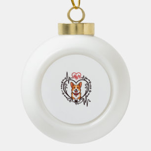 Corgi Dog Heart Heartbeat Ekg Bow Tie Paws Ceramic Ball Christmas Ornament