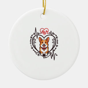 Corgi Dog Heart Heartbeat Ekg Bow Tie Paws Ceramic Tree Decoration