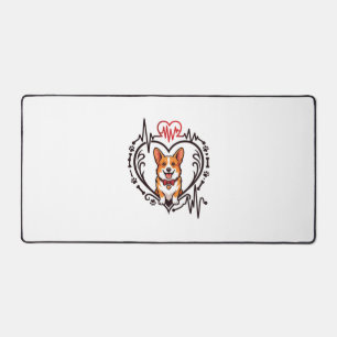 Corgi Dog Heart Heartbeat Ekg Bow Tie Paws Desk Mat