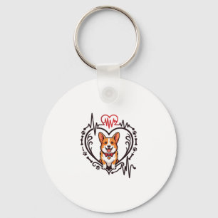 Corgi Dog Heart Heartbeat Ekg Bow Tie Paws Key Ring