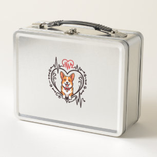 Corgi Dog Heart Heartbeat Ekg Bow Tie Paws Metal Lunch Box