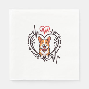 Corgi Dog Heart Heartbeat Ekg Bow Tie Paws Napkin