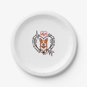 Corgi Dog Heart Heartbeat Ekg Bow Tie Paws Paper Plate
