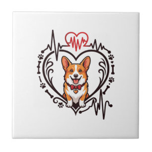 Corgi Dog Heart Heartbeat Ekg Bow Tie Paws Tile