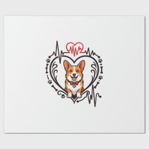 Corgi Dog Heart Heartbeat Ekg Bow Tie Paws Wrapping Paper
