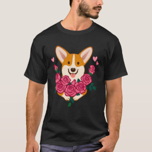 Corgi dog holding a bouquet of roses women Valenti T-Shirt