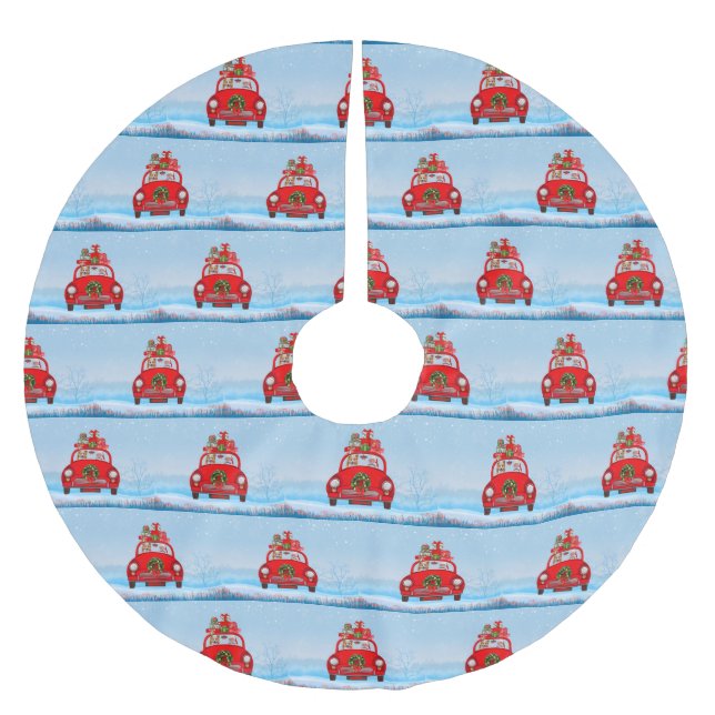 Corgi Dog In Car With Santa Claus Brushed Polyester Tree Skirt (Front)