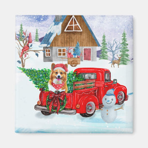 Corgi Dog In Christmas Delivery Truck Snow Magnet
