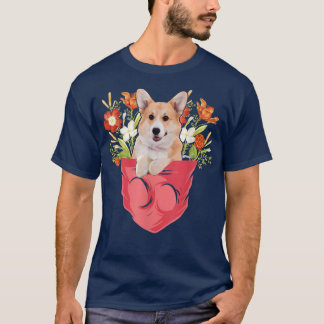 Corgi Dog In Pocket Floral Matching Dog Owner Love T-Shirt
