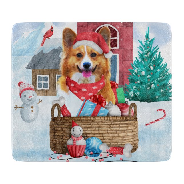 Corgi Dog In snow Christmas Dog House  Cutting Board (Front)