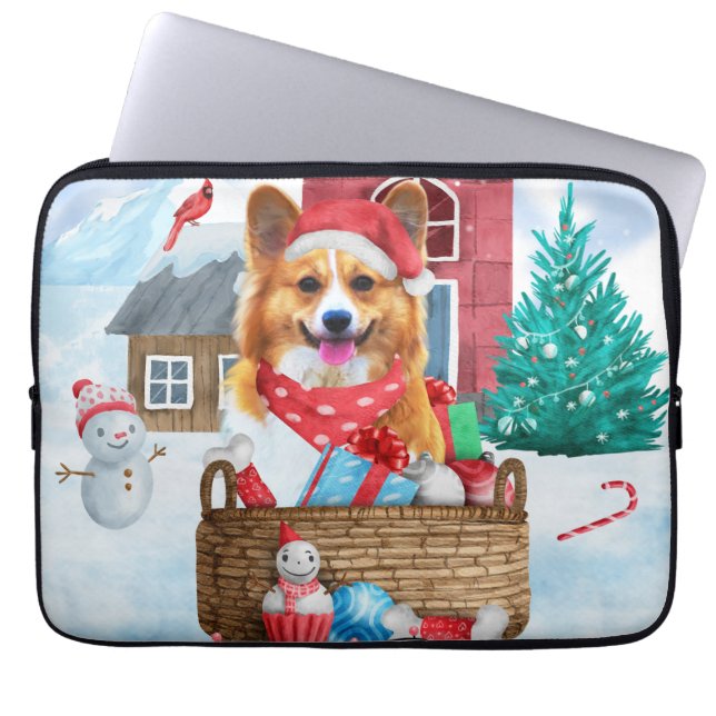 Corgi Dog In snow Christmas Dog House Laptop Sleeve (Front)