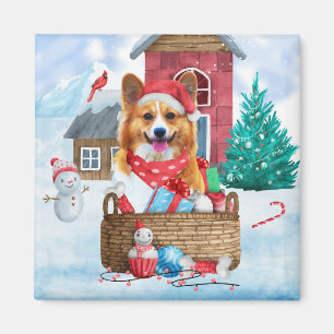 Corgi Dog In snow Christmas Dog House Magnet