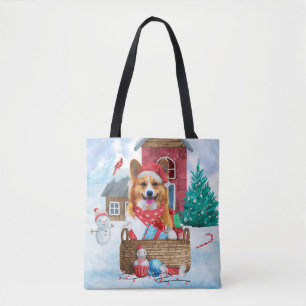 Corgi Dog In snow Christmas Dog House Tote Bag