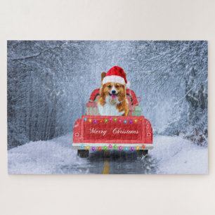 Corgi Dog in Snow sitting in Christmas Truck Jigsaw Puzzle