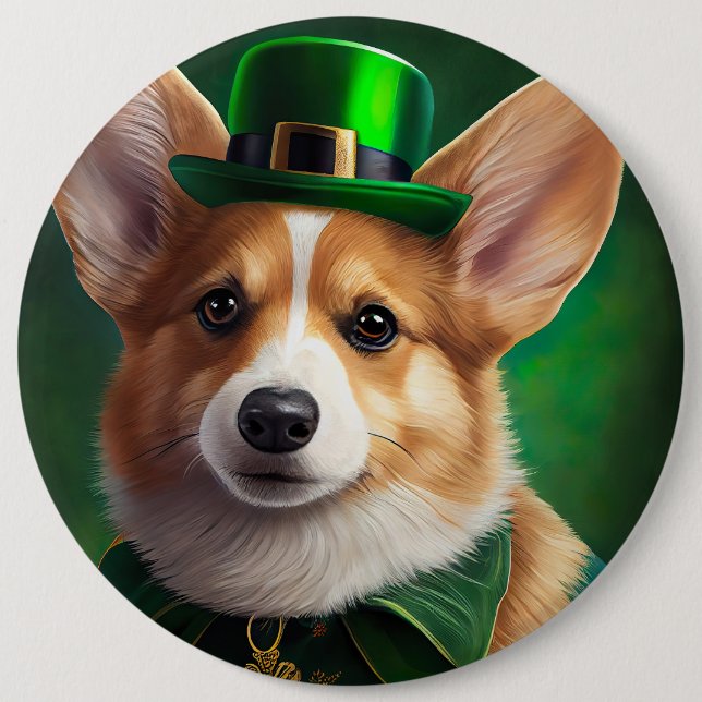 Corgi Dog in St. Patrick's Day Dress 6 Cm Round Badge (Front)