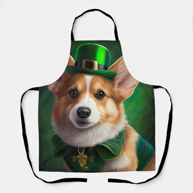 Corgi Dog in St. Patrick's Day Dress  Apron (Front)
