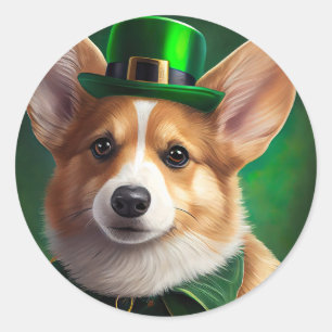 Corgi Dog in St. Patrick's Day Dress Classic Round Sticker