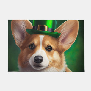 Corgi Dog in St. Patrick's Day Dress Doormat