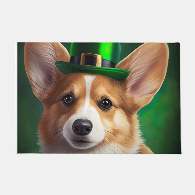 Corgi Dog in St. Patrick's Day Dress Doormat (Front)