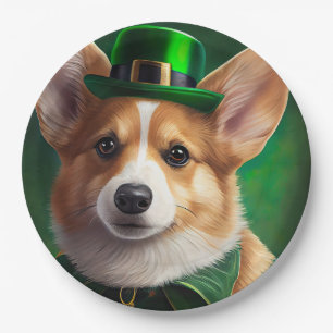 Corgi Dog in St. Patrick's Day Dress Paper Plate