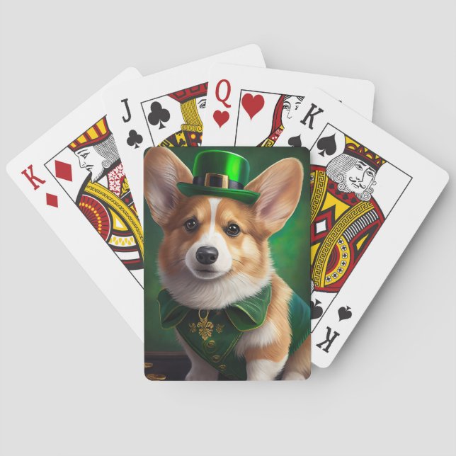 Corgi Dog in St. Patrick's Day Dress Playing Cards (Back)