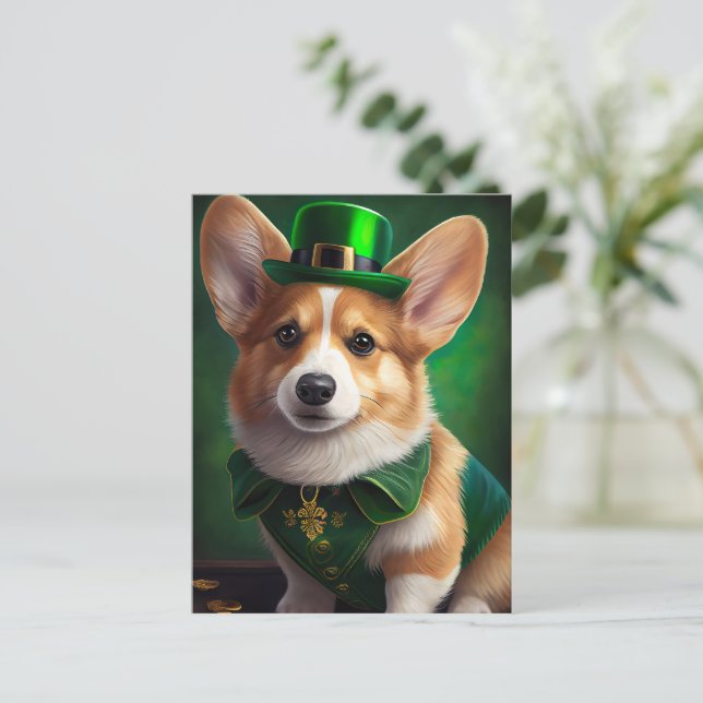 Corgi Dog in St. Patrick's Day Dress Postcard (Standing Front)