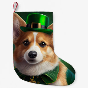 Corgi Dog in St. Patrick's Day Dress Small Christmas Stocking
