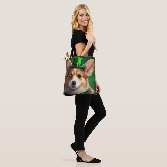 Corgi Dog in St. Patrick's Day Dress Tote Bag (On Model)