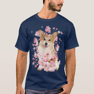 Corgi Dog Japanese Cherry Blossom Sakura Flower T- T-Shirt