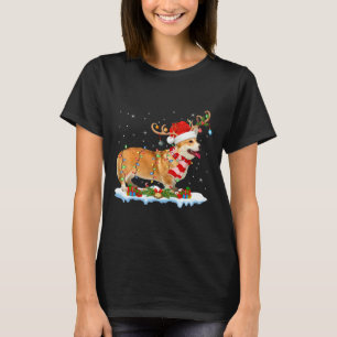 Corgi Dog  Lighting Santa Reindeer Hat Corgi Chris T-Shirt
