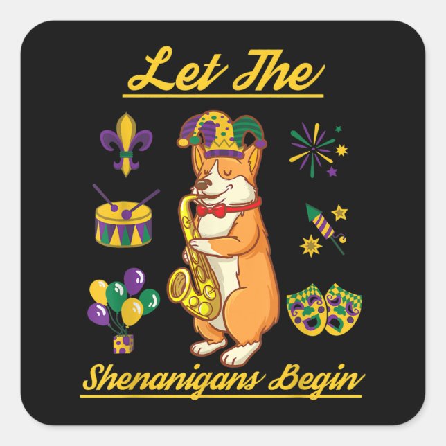 Corgi Dog Lover Costume Happy Mardi Gras Carnival Square Sticker (Front)