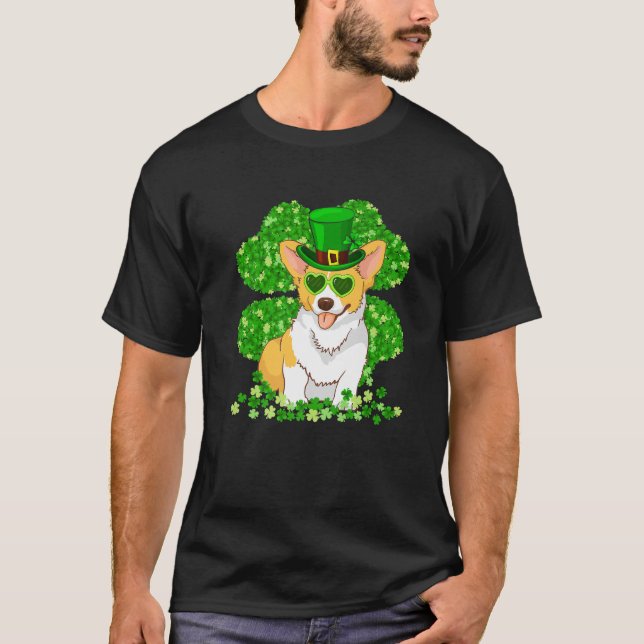 Corgi Dog Lover St Patrick's Day Shamrock Puppy Co T-Shirt (Front)