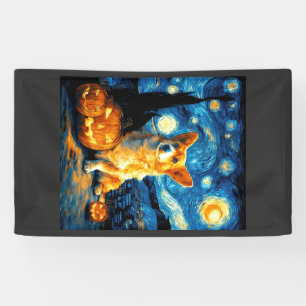 Corgi Dog Lovers Painting of van gogh starry night Banner