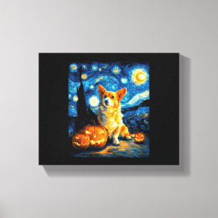 Corgi Dog Lovers Painting of van gogh starry night Canvas Print