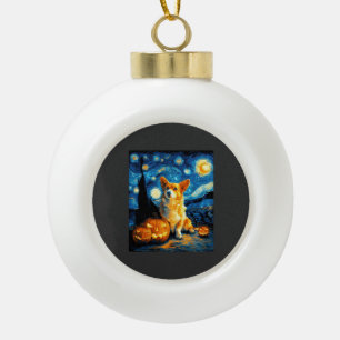 Corgi Dog Lovers Painting of van gogh starry night Ceramic Ball Christmas Ornament