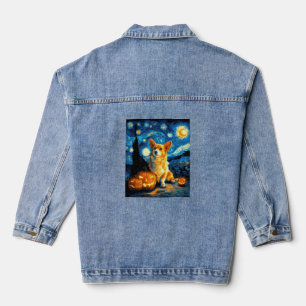 Corgi Dog Lovers Painting of van gogh starry night Denim Jacket