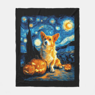Corgi Dog Lovers Painting of van gogh starry night Fleece Blanket