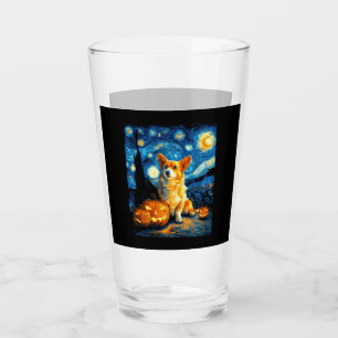 Corgi Dog Lovers Painting of van gogh starry night Glass