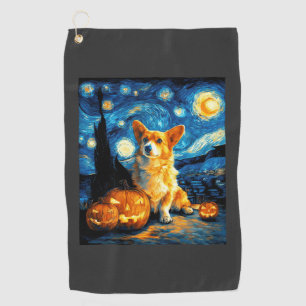 Corgi Dog Lovers Painting of van gogh starry night Golf Towel
