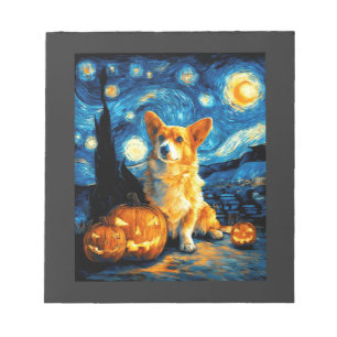 Corgi Dog Lovers Painting of van gogh starry night Notepad