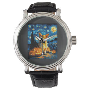 Corgi Dog Lovers Painting of van gogh starry night Watch
