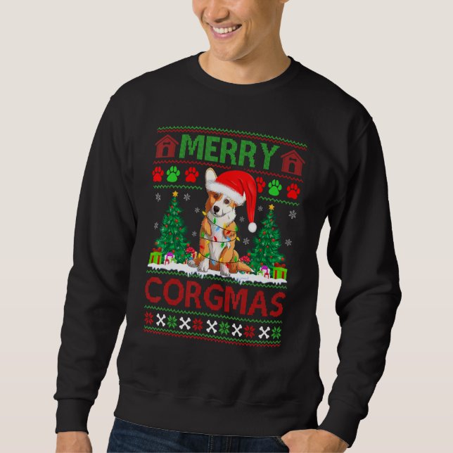 Corgi Dog  Merry Corgmas Matching Ugly Corgi Chris Sweatshirt (Front)
