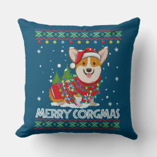 Corgi Dog Merry Corgmas Santa Corgi Ugly Christmas Cushion