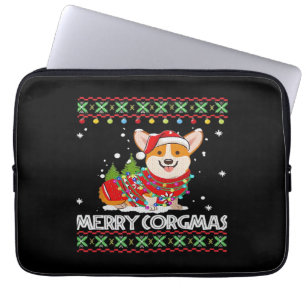 Corgi Dog Merry Corgmas Santa Corgi Ugly Christmas Laptop Sleeve