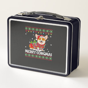 Corgi Dog Merry Corgmas Santa Corgi Ugly Christmas Metal Lunch Box