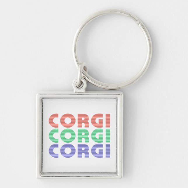 Corgi Dog Modern Colourful Text Key Ring (Front)