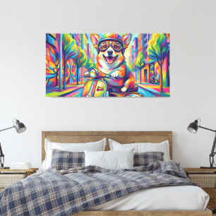 Corgi Dog on Scooter Pop Art Canvas Print