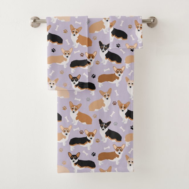 Corgi Dog Paws and Bones Bath Towel Set (Insitu)
