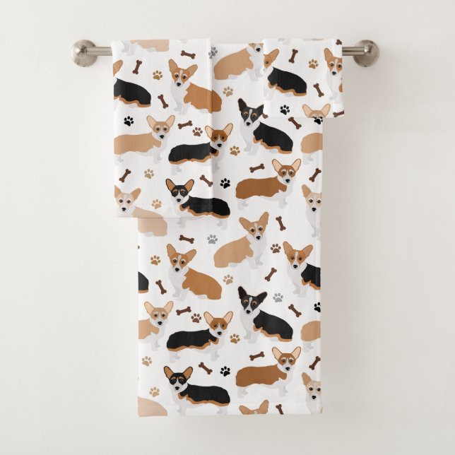 Corgi Dog Paws and Bones Bath Towel Set (Insitu)