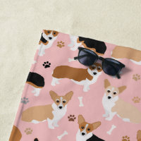 Corgi Dog Paws and Bones Beach Towel